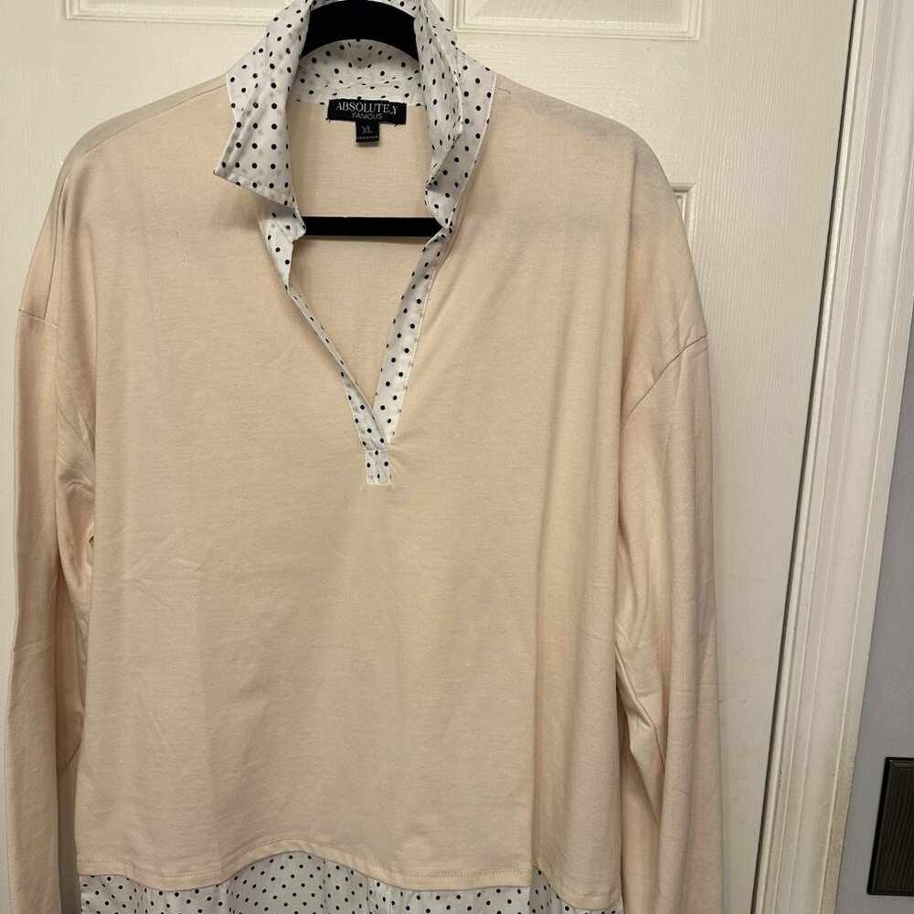 Absolutely Famous Women's Tan & Polka Dot Shirt Size XL